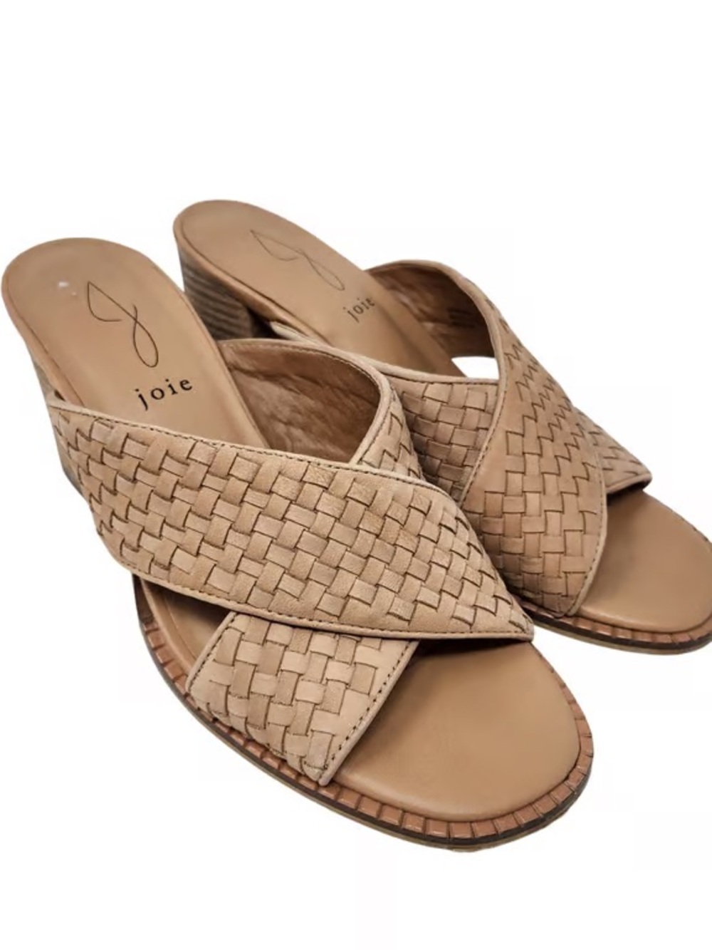 Joie Beige Woven Crossband Slide Mules